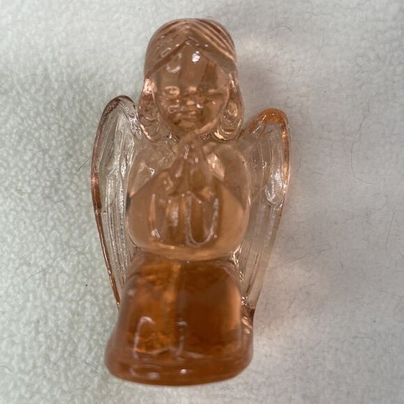 Vintage Pink Rose Mosser Art Glass Praying Angel 1970's Figurine Paperweight - Picture 1 of 10